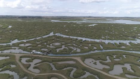 Left-pan-of-marshes-in-Tollesbury-Marina,-Essex