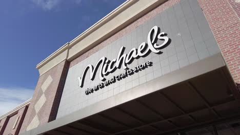 The-camera-rotates-around-Michaels's-store-front-logo
