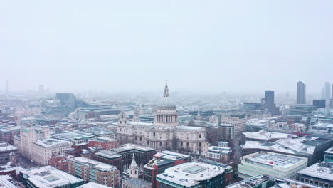 Cinematic-aerial-drone-shot-of-St-Pauls-cathedral-snowing-City-of-London