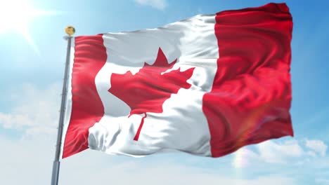4k-Ilustración-3d-De-La-Bandera-Ondeante-En-Un-Poste-Del-País-Canadá