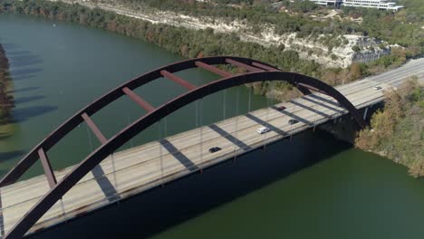 This-video-is-about-an-aerial-of-the-Pennybacker-Bridge-in-Austin,-Texas