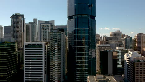 Aerial-pan-of-high-rise-buildings-and-skyscrapers