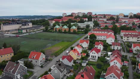 Aerial-view-over-the-area-Bagaregarden-in-Gothenburg,-Sweden