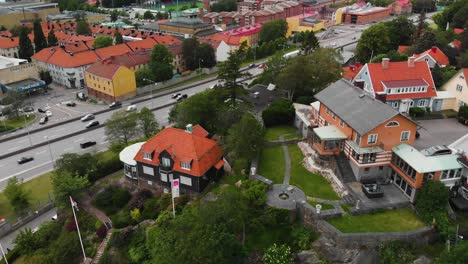 Aerial-footage-over-Lunden,-Gothenburg,-Sweden