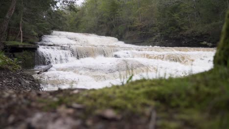 Ein-Rack-Fokus-Vom-Grünen-Moos-Bis-Zum-Tosenden-Spring-Creek-Wasserfall