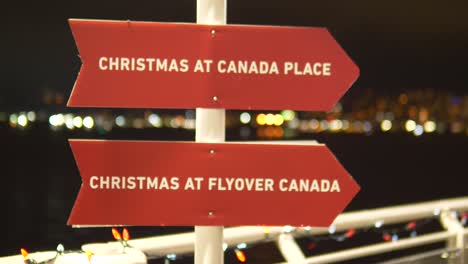 Welcome-to-Christmas-Canada-sign,-direction-for-Christmas-market-in-Vancouver