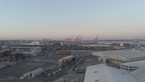 Aerial-view-across-Peel-Port-harbour-distribution-cargo-freight-shipyard-slow-pan-right