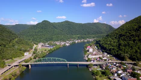 Aerial-Push-Montgomery-West-Virginia-in-4k-along-Kanawha-River