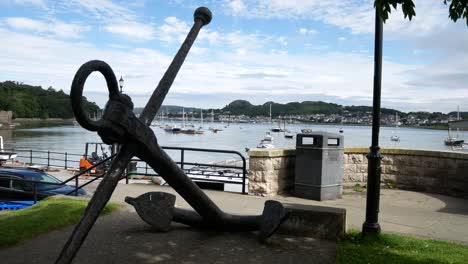 Scenic-Conwy-town-coastal-fishing-harbour-rusted-anchor-tourist-attraction-North-Wales