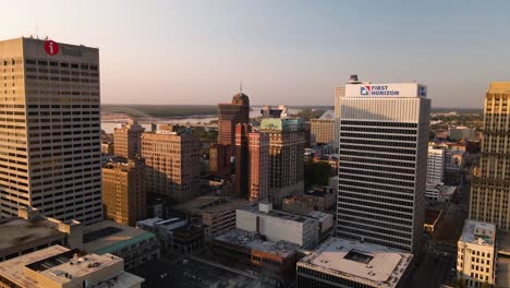 Flying-around-Downtown-Memphis-Skyline-at-Sunset-4K