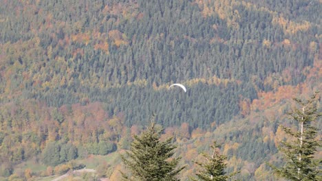 Parapente-Sobrevolando-Un-Impresionante-Paisaje-Otoñal-En-El-Teufelsmühle-En-La-Selva-Negra,-Alemania