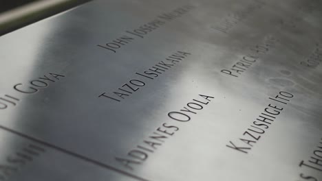 September-11-Victim-Names-Close-Up,-Memorial-and-Museum,-New-York-USA