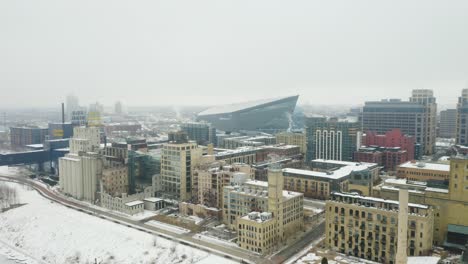Drone-Flies-toward-US-Bank-Stadium-in-Downtown-Minneapolis