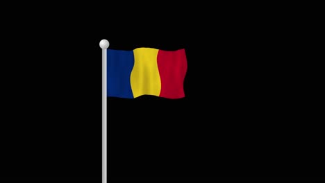 Romanian-Flag-on-flagpole-waving-in-front-of-black-background