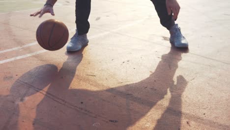 Dribbling-basketball-low-angle-shot-real-time-HD