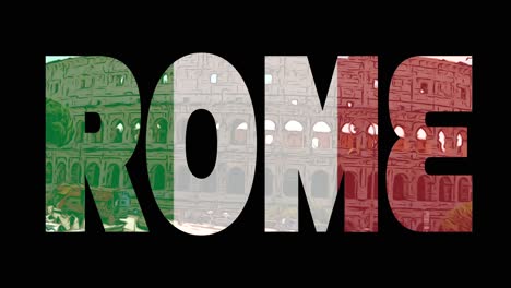 Grafik-Mit-Dem-Wort-Rom-Mit-Dem-Römischen-Kolosseum-Und-Der-Italienischen-Flagge