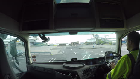 HGV-Driver-finding-the-exit-in-the-Port-Of-Dover,-UK