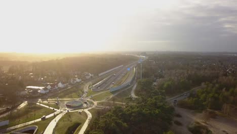 Fly-by-the-roundabout-in-the-morning-drone-footage