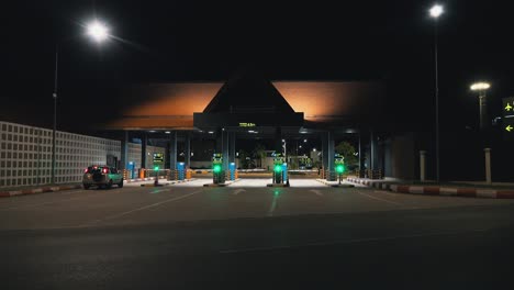 Wide-Shot-of-the-Entrance-to-Siem-Reap-International-Airport-at-Night