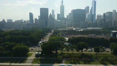 Aerial-Dolly-Shot-Past-Lollapalooza-Crowds-in-Chicago,-Illinois