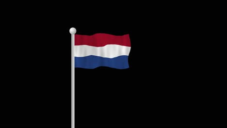 Ondeando-La-Bandera-De-Los-Países-Bajos-En-Un-Asta-De-Bandera-Sobre-Fondo-Negro