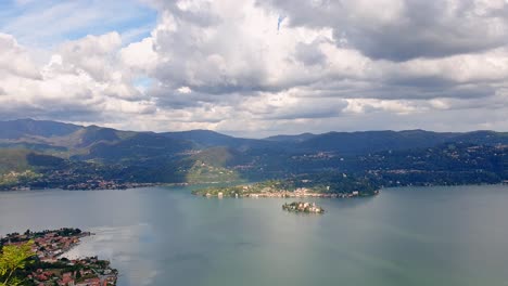 Pan-right-of-isola-San-Giulio-or-Saint-Julius-island-on-Orta-lake-in-Italy