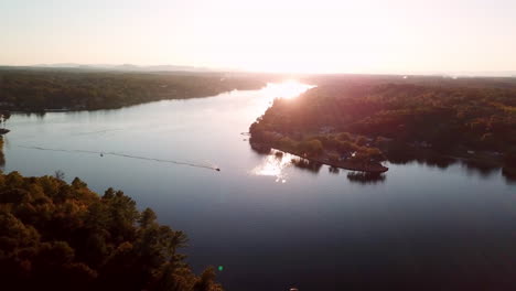 Lake-Hickory-NC-Sunset-Aerial-along-the-Catawba-River-near-Hickory-NC,-Hickory-North-Carolina