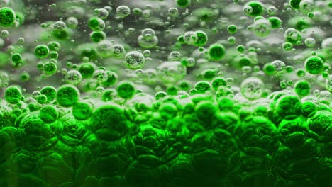 Makroaufnahme-Vieler-Grüner-Blasen,-Die-Sich-Auf-Dem-Boden-Im-Wasser-Bilden