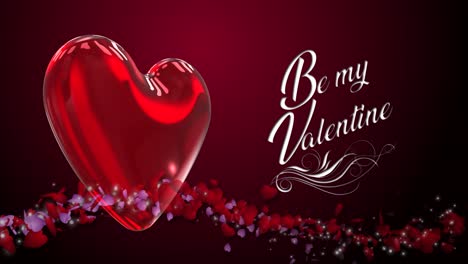 High-quality-seasonal-motion-graphic-celebrating-St-Valentine's-Day,-with-deep-red-color-scheme,-and-flowings-stream-of-small-hearts---message-reads-"Be-My-Valentine