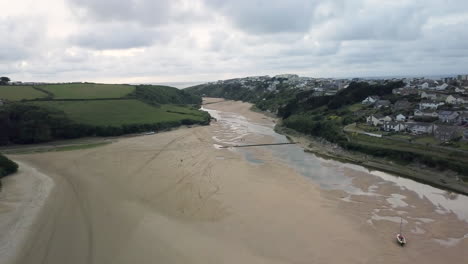 Scenic-View-Of-Gannel-River-In-Newquay-United-Kingdom---aerial-shot