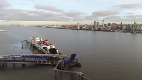 Stena-Line-logistics-ship-terminal-aerial-view-Birkenhead-Liverpool-harbour-city-landscape-high-orbit-left