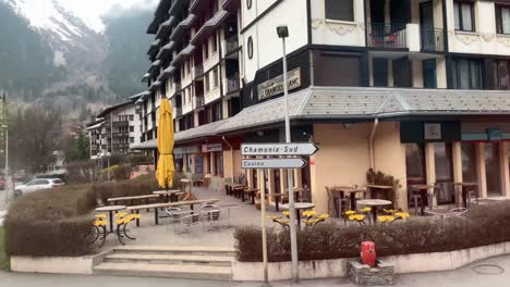 Various-footage-as-one-drives-through-the-small-town-of-Chamonix,-France,-next-to-the-Alps