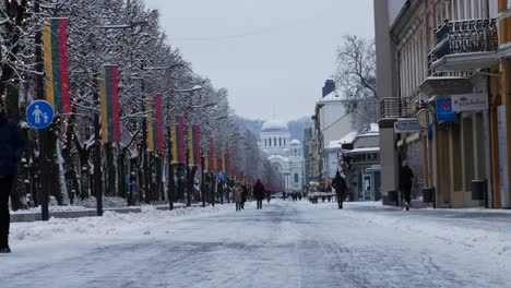 People-walking-on-Freedom-Avenue-in-Kaunas-during-winter-season