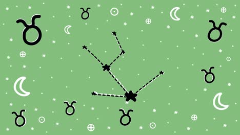 Hand-drawn-stop-motion-animation-of-Taurus-zodiac-sign-symbol-and-constellation