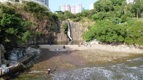 Flowing-stream-of-Waterfall-Bay-in-Pok-fu-lam,-Hong-Kong,-Aerial-view