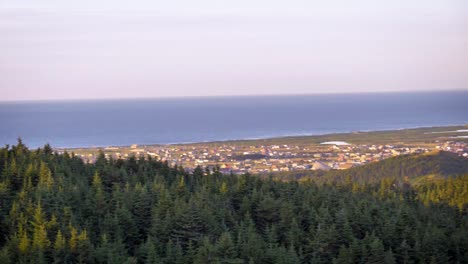 High-angle-sunset-view-of-a-small-Magdalen-Islands-town-at-sunset