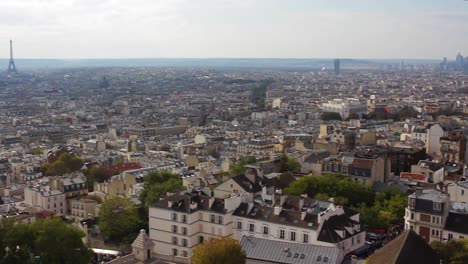 Panoramic-view-of-Paris-from-the-Basilica-of-the-Sacred-Heart-in-Montmartre-Paris,-with-the-Eiffel-Tower