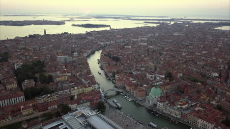 Wide-aerial-shot-of-Venice-and-Chiesa-di-San-Simeone-Piccolo-from-above-at-dusk
