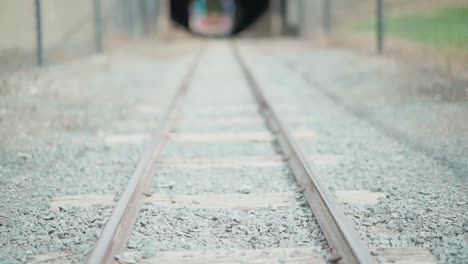 Mini-railroad-tracks-leading-into-a-dark-tunnel