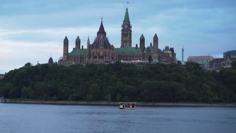 Close-Up-Shot-of-The-Parliament-Buildings-in-Ottawa-Across-The-River-From-The-Canadian-Museum-of-History