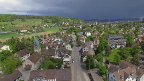 Drone-shot-flying-over-a-suburban-area-in-Winterthur,-Switzerland