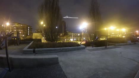 TIME-LAPSE---View-of-a-busy-street-at-night-from-a-park