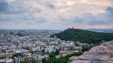 Zeitraffer-Der-Stadt-Athen-Bei-Sonnenuntergang