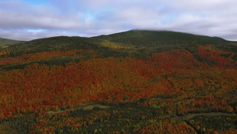 Aerial-footage-flying-to-the-right-by-a-autumn-forest-on-the-side-of-a-mountain-in-northern-Maine