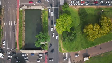 Drone-Top-View-of-Avenue-with-River-on-Middle-Showing-Traffic-Jam-in-Brazil