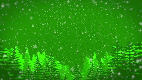 Green-Christmas-background-snow-falling-over-pine-trees