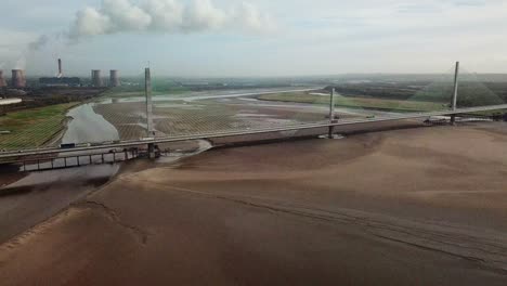 Aerial-towards-Widnes-transport-bridge---power-station