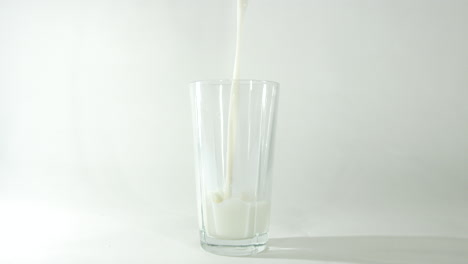 Slow-motion-footage-of-milk-being-poured-into-glass-with-clean-white-background