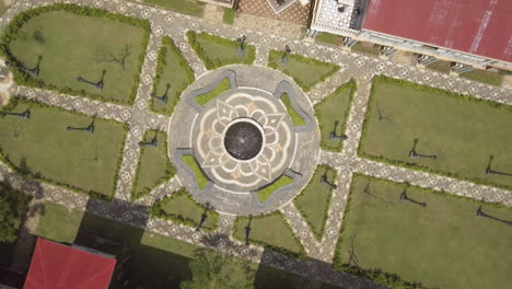 Aerial-Footage-of-Fountain-in-Las-Casas-Filipinas-De-Acuzar