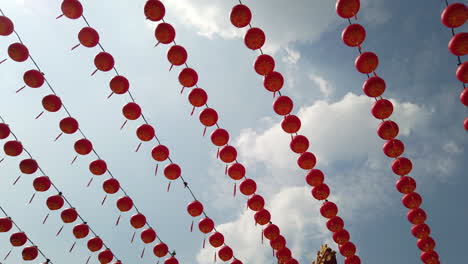 Colourful-Chinese-paper-lanterns-hanging-in-the-courtyard-of-Thean-Hou-Temple,-Kuala-Lumpur,-Malaysia